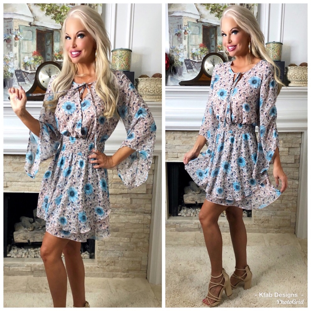 💗LAST 1! Floral Tie Front Smocked Waist Dress! - Picture 7 of 8